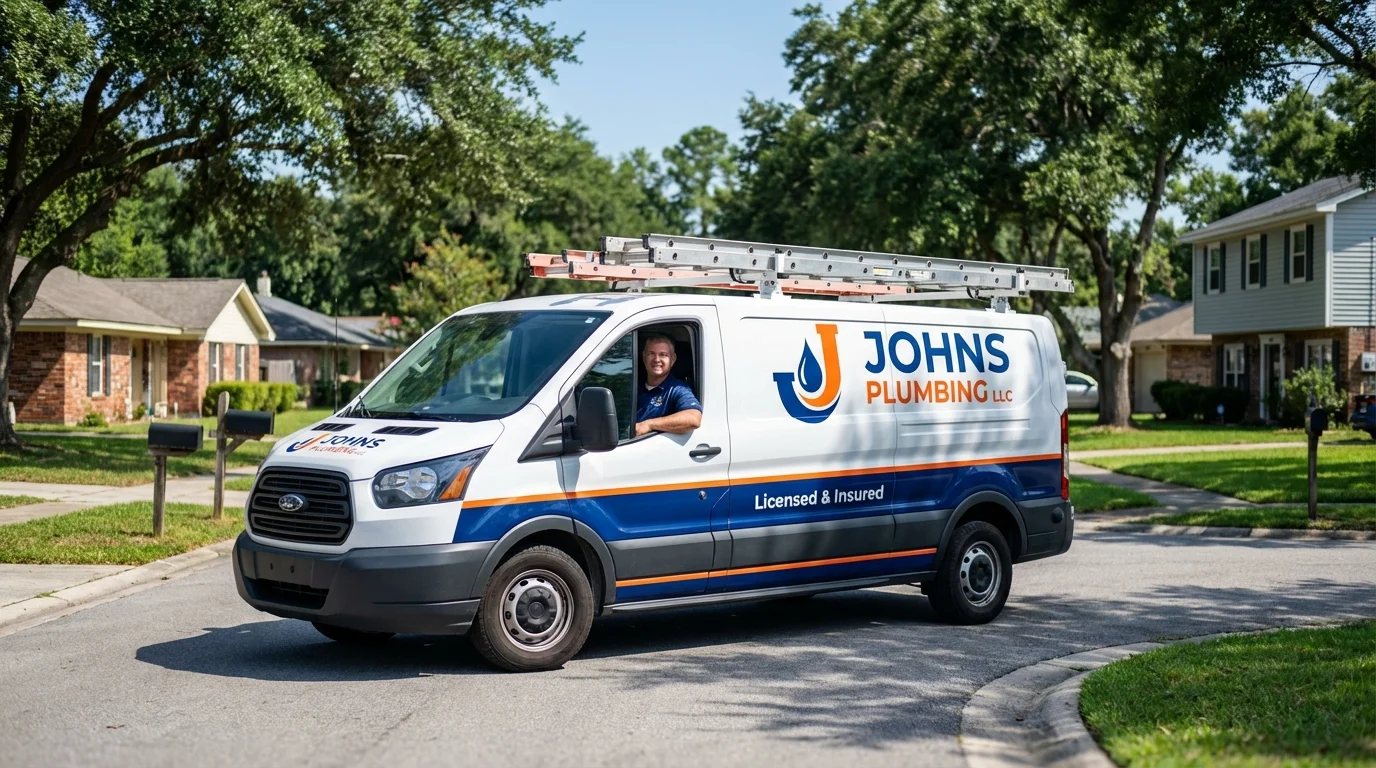 Johns Plumbing LLC service van in Roslyn Heights, NY