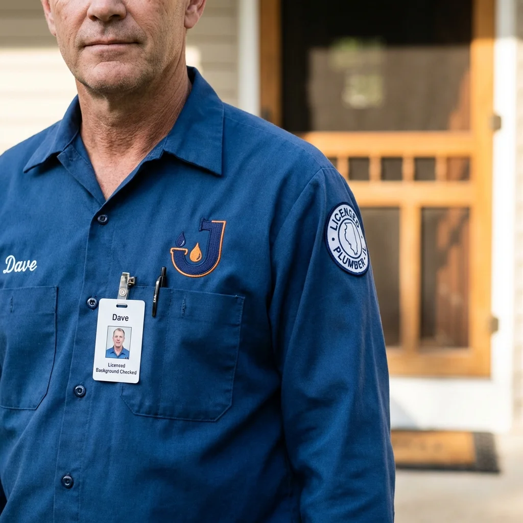 Licensed plumber showing ID badge in Roslyn Heights, NY