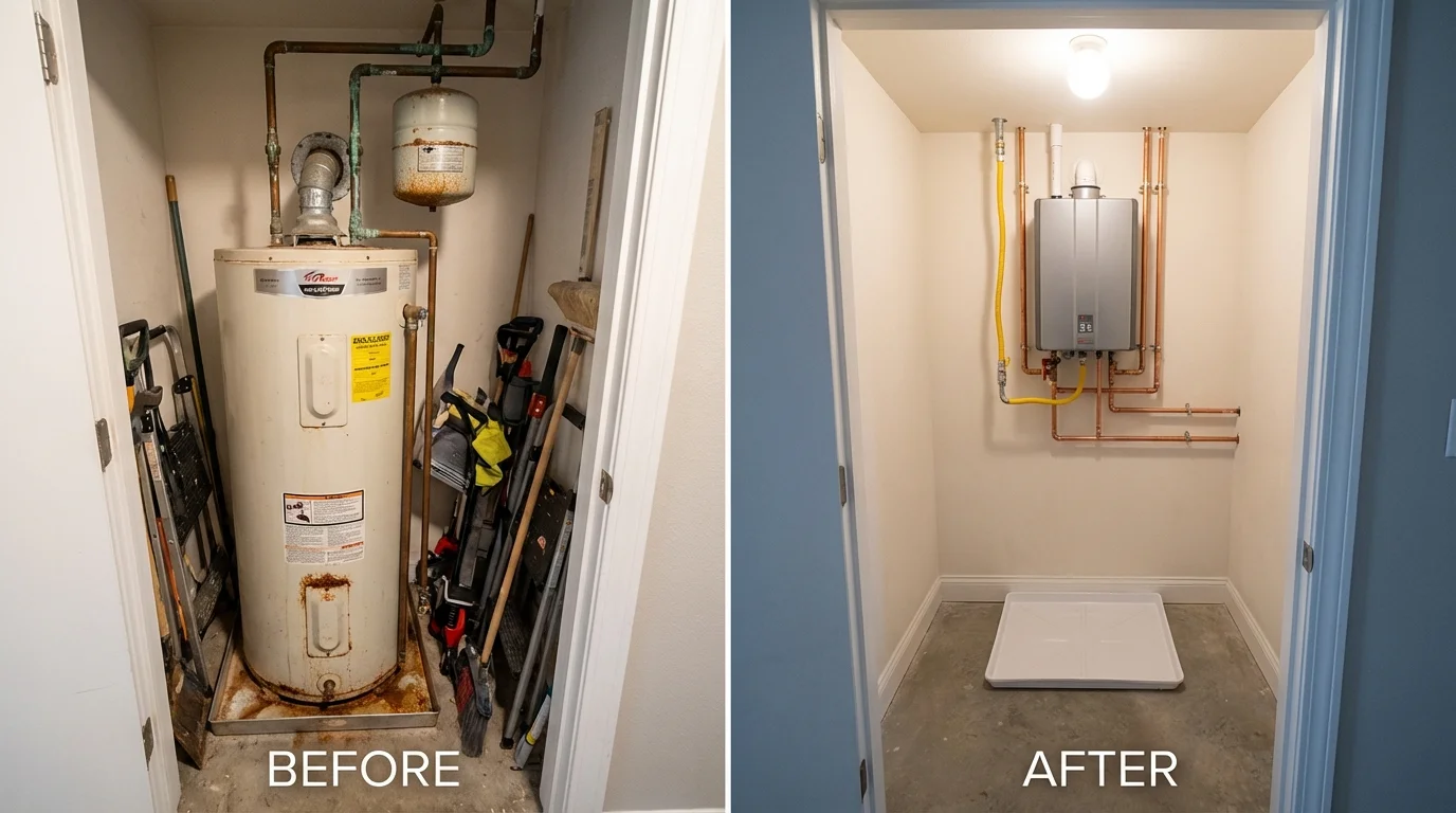 Tank water heater versus wall-mounted tankless unit comparison for Roslyn Heights, NY homeowners